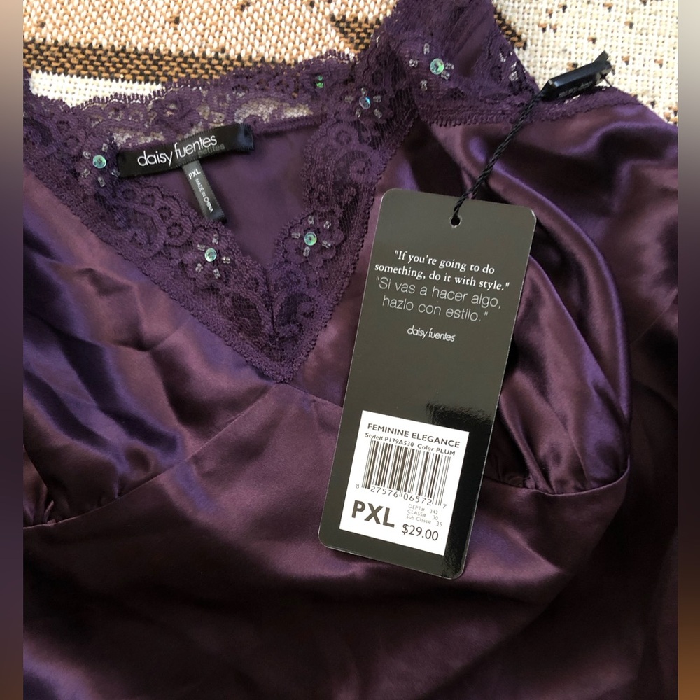 Daisy Fuentes Silk Plum Cami Lace-Trim with Sequins & Beads - Picture 4 of 5